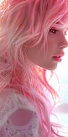 Close up of a person with pink hair photo