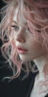 Close up of a woman with pink hair photo