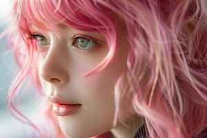Close up portrait of person with pink hair photo