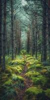 Path cutting through dense forest photo