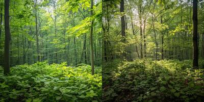 Lush green forest teeming with trees photo