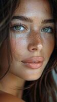 Close up of a woman with freckles on her face photo