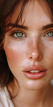 Woman with freckles and freckles on face photo