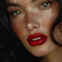 Close up of a woman with freckles on her face photo