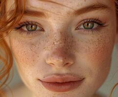 Close up of a woman with freckles on her face photo