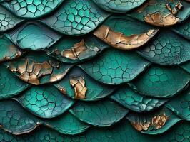 Close up of green and gold dragon skin photo