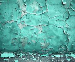Deteriorating green wall with peeling paint photo