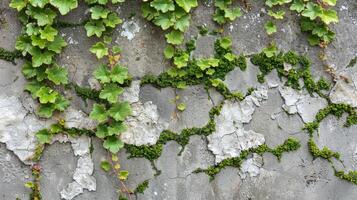 Stone wall covered in green plants photo