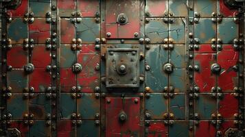 Close up of a metal door with rivets photo