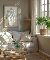 Furnished living room with window photo