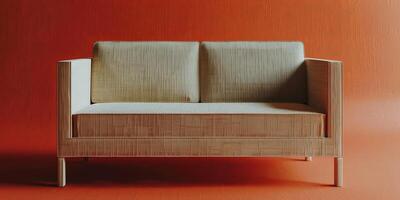 Couch in front of red wall photo