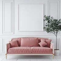 vivo habitación con rosado sofá y en conserva planta foto