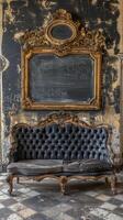 Couch in front of chalkboard photo