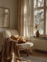 A chair by a window in a room photo