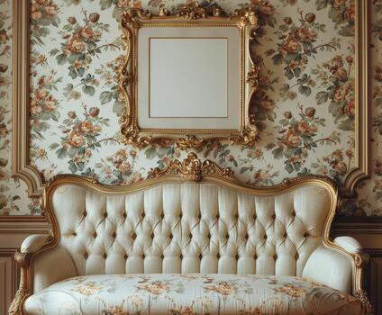 Couch in front of mirror on wall photo