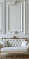 White couch against white wall photo