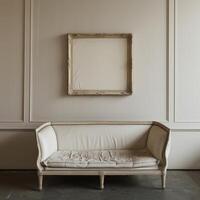 White couch beside picture frame photo