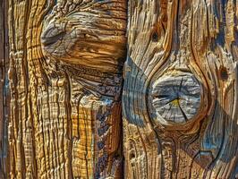 Close up of wooden door with hole photo