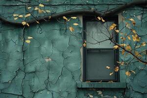 Green building with window and vines photo