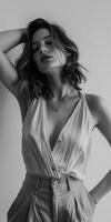 Woman with hands on head photo