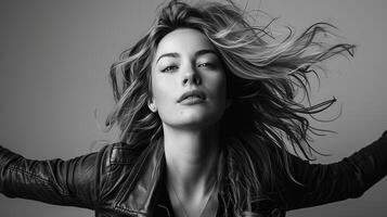Woman with wind-blown hair photo