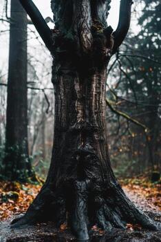 Tree standing in midst of woodland photo