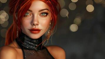Red-haired woman in digital painting photo