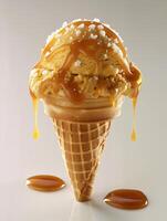 Scoop of Salted Caramel Ice Cream With Caramel Drizzle photo