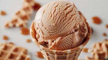 Salted Caramel Ice Cream Scoop in Waffle Cone photo