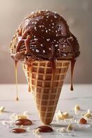 Scoop of Salted Caramel Ice Cream With Chocolate Sauce photo