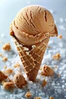 Salted Caramel Ice Cream Scoop With Bite photo