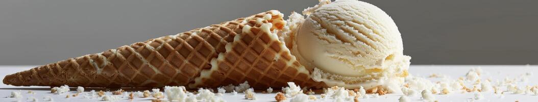 Salted Caramel Ice Cream Cone With Wafer Pattern photo