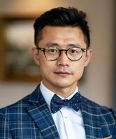 Man wearing glasses and bow tie photo
