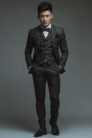 Man wearing suit and bow tie photo