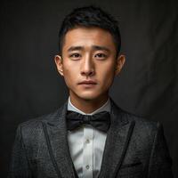 Man wearing suit and bow tie photo