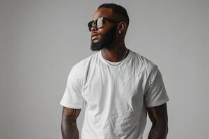 Bearded man in white t-shirt photo