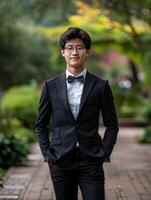 Young man in suit and bow tie photo