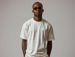 Man in white shirt and sunglasses photo