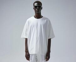 Man in white shirt and white pants photo