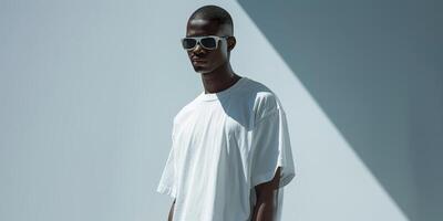 Man in white shirt and sunglasses photo
