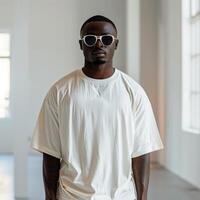 Man in white shirt and sunglasses photo