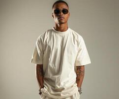 Man in white shirt and shorts photo