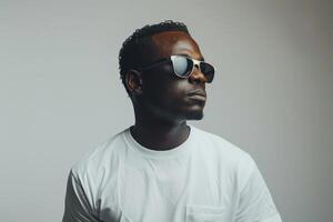 Man wearing sunglasses and white shirt photo