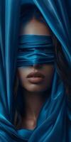 Woman with blindfold covering her face photo
