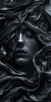 Womans face covered in fabric photo