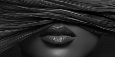Womans face with black and white lips photo