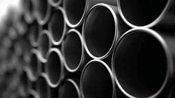 Stack of pipes in industrial setting photo
