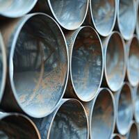 Stack of metal pipes stacked photo