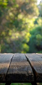 Wooden table with blurry background photo