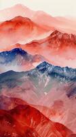 Majestic painting of a red and blue mountain range photo